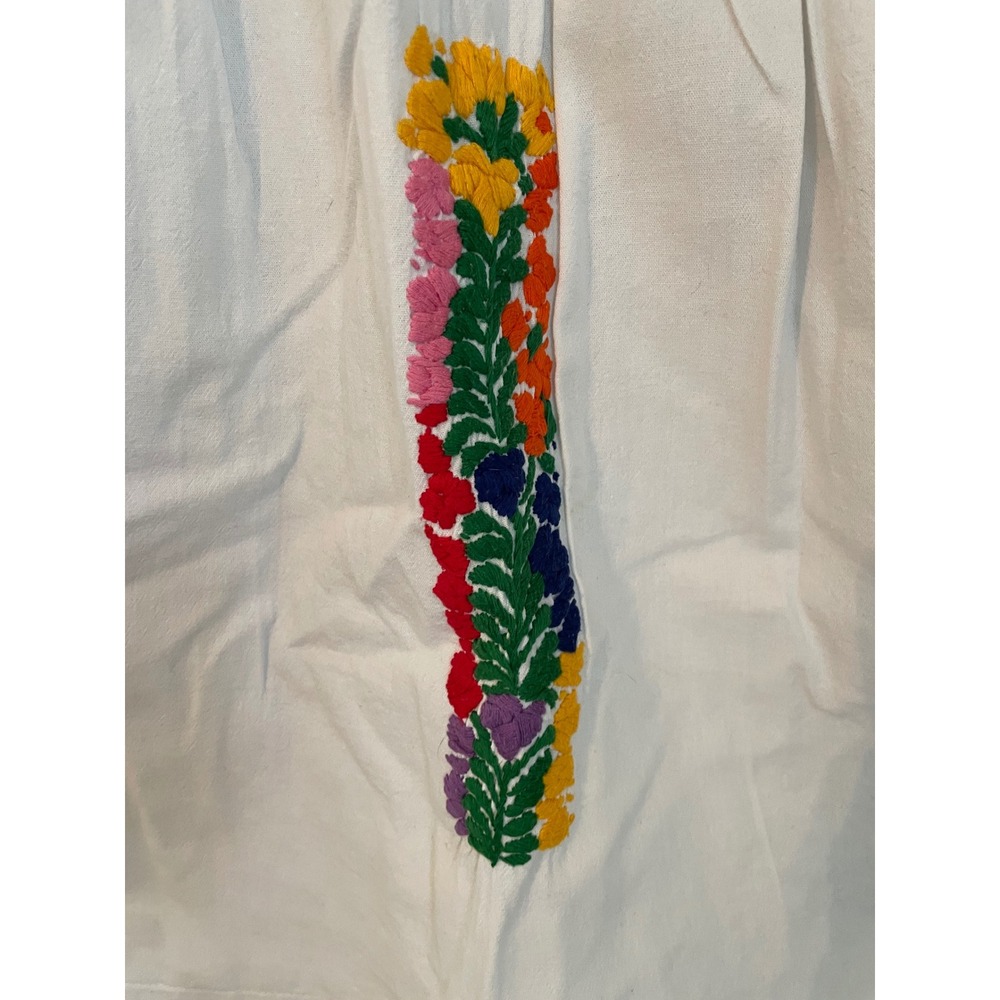 Mi Golondrina Flores Classic Embroidered Blouse Mexico White Floral Bird Size L - Picture 5 of 6